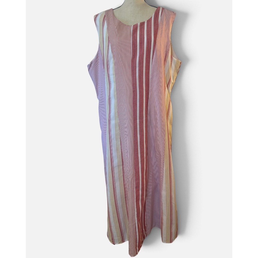 Polagram Womens 2XL Striped Sleeveless Maxi Dress Red Pink Yellow Linen Blend